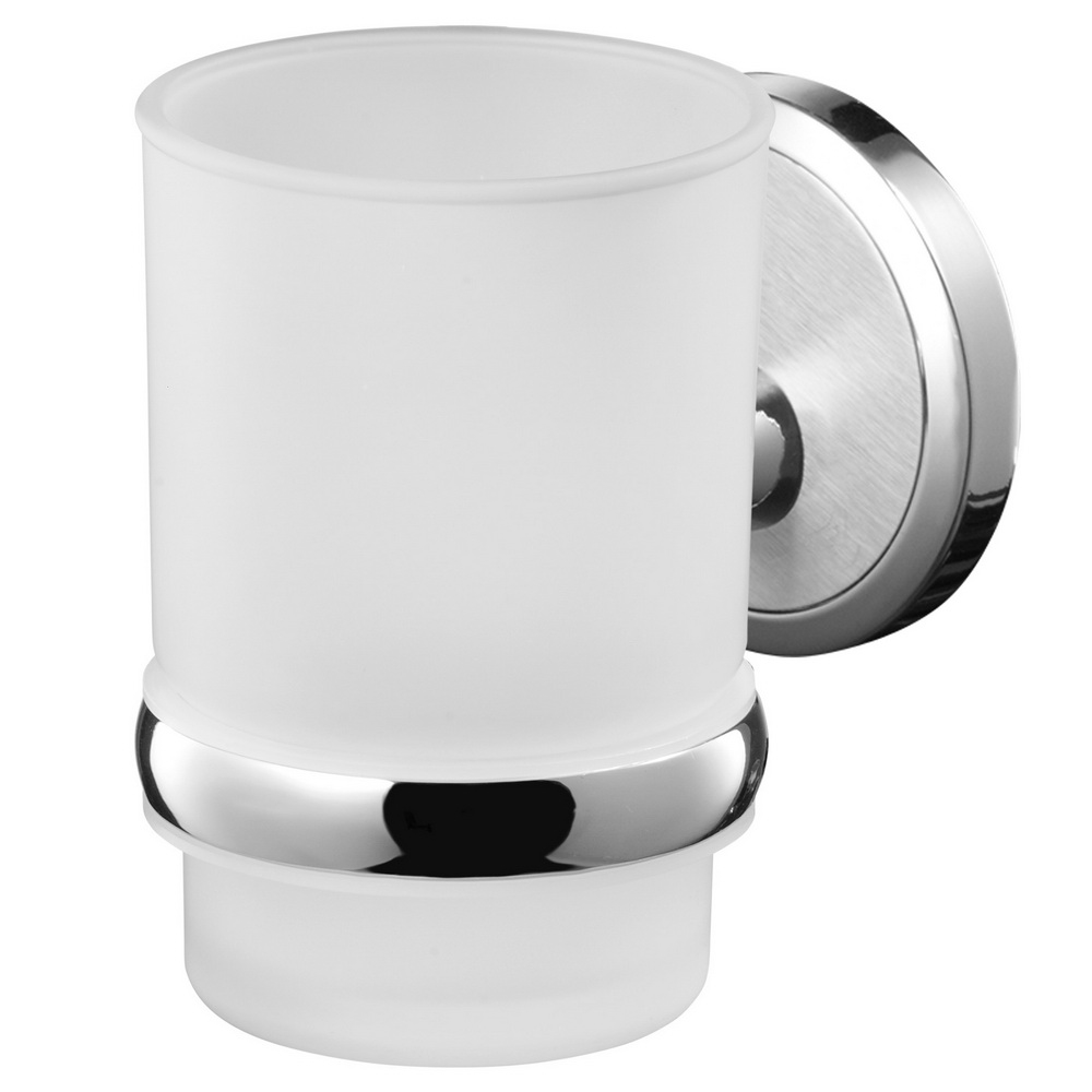 Pahar baie cu suport Bisk Sensation, metal/sticla, 6 x 11 x 6,8 cm