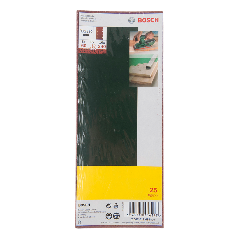 Foi abrazive Bosch, G60, 80, 120, 240, 25 bucati, pentru slefuitoare cu vibratii