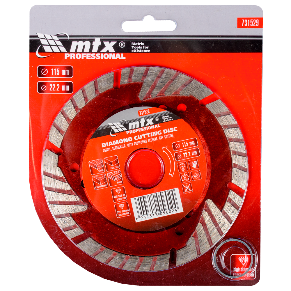 Disc diamantat taiere uscata MTX Professional, 115 x 22.2 mm