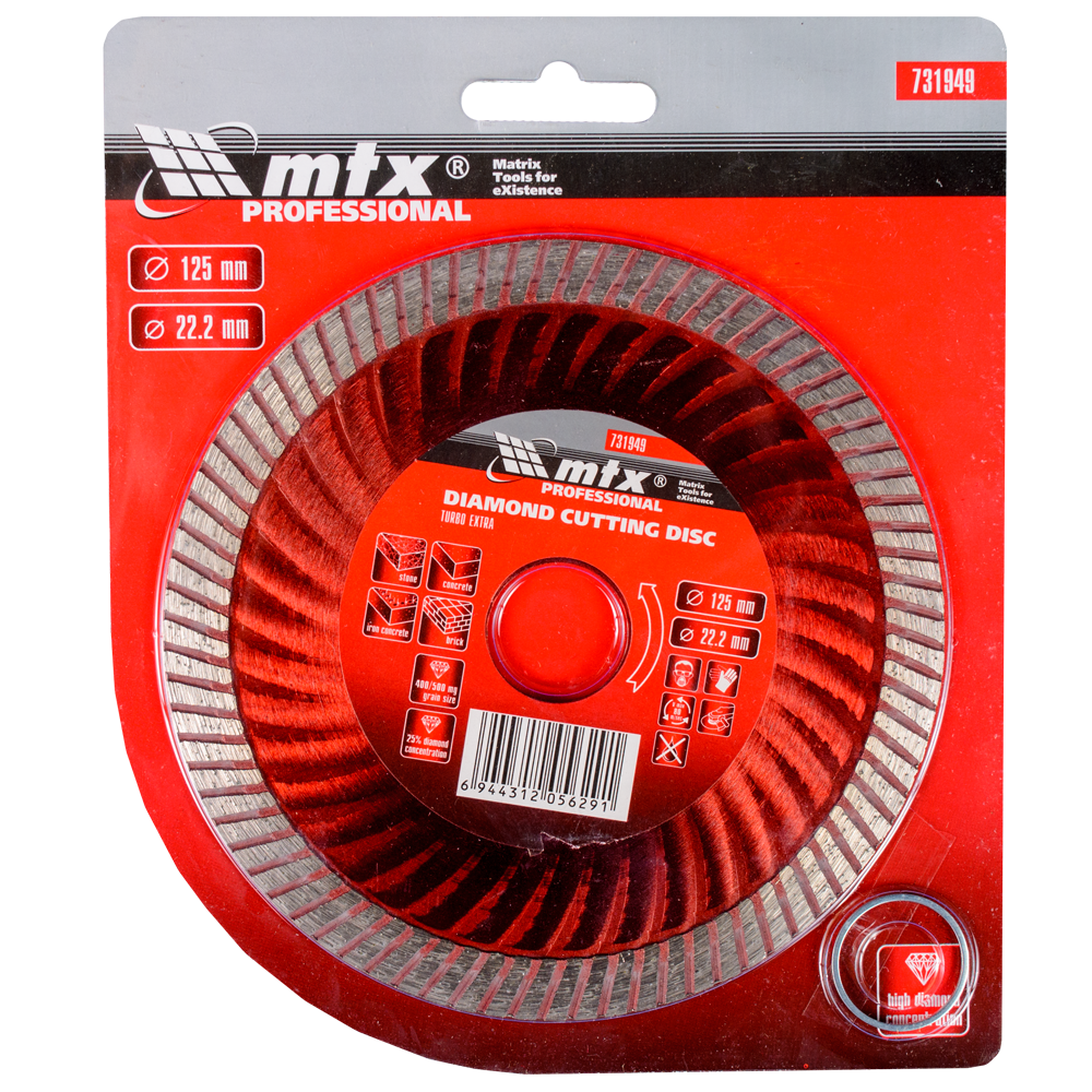 Disc diamantat debitare beton MTX Professional Turbo Extra, 125 x 22.2 mm