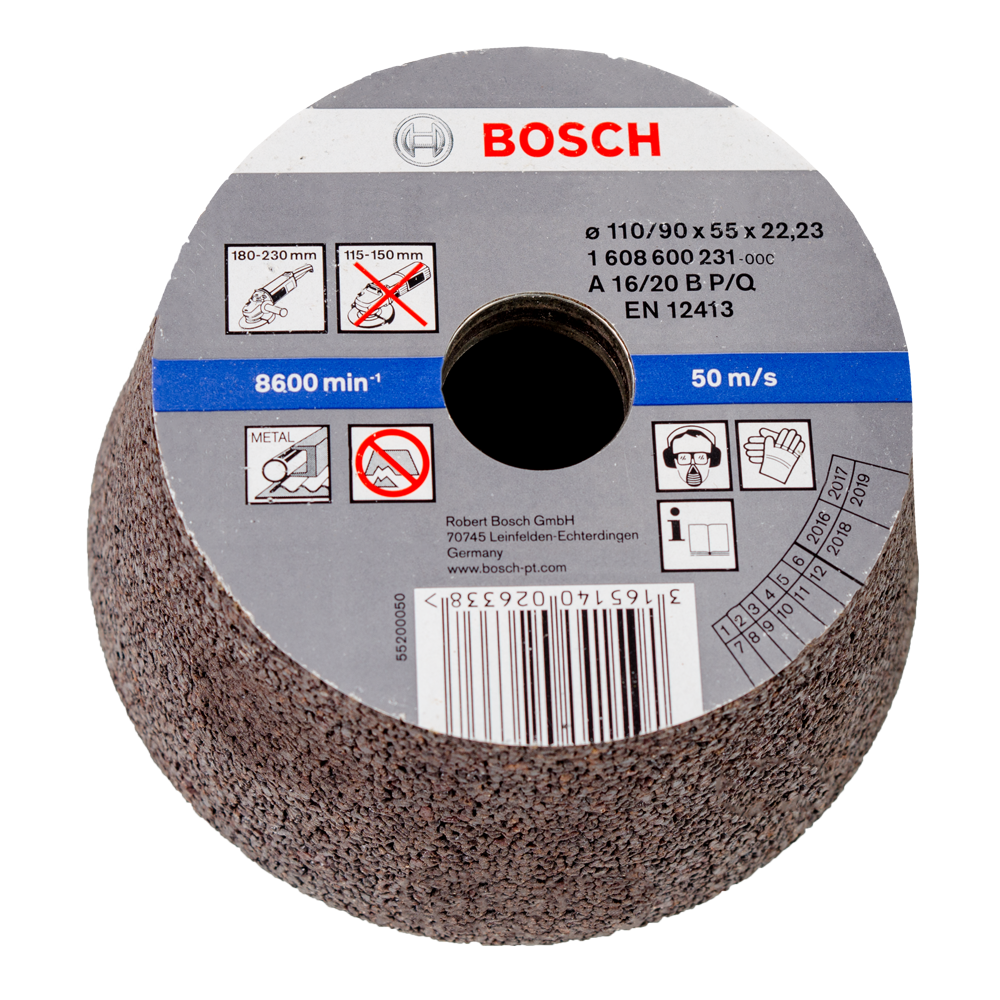 Oala de slefuit conica pentru piatra Bosch, 110 mm, granulatie 16