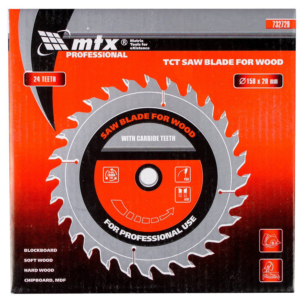 Disc debitare lemn, MTX, 150 х 20 mm, 24 dinti, bucsa 16/20