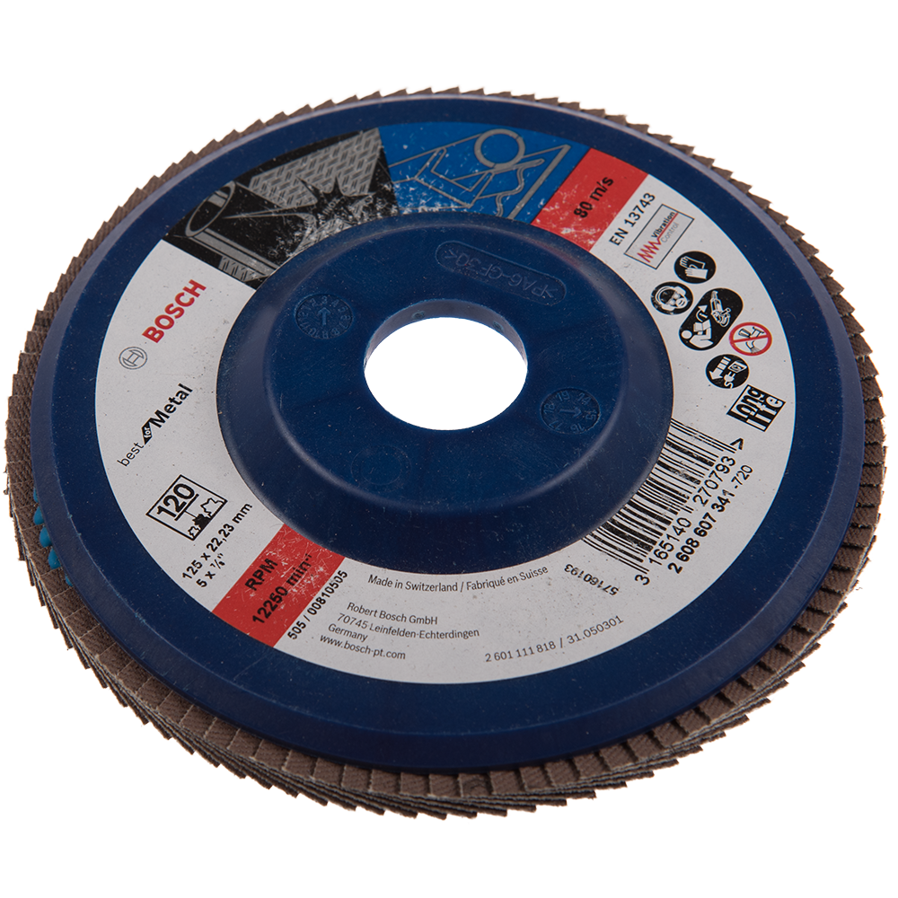 Disc abraziv evantai, pentru metale, Bosch X571, 125 mm, granulatie 120