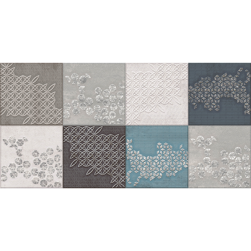 Faianta decorativa Exotica Mirage, finisaj mat, gri, model geometric patrat, grosime 0,85 cm, 30 x 60 cm
