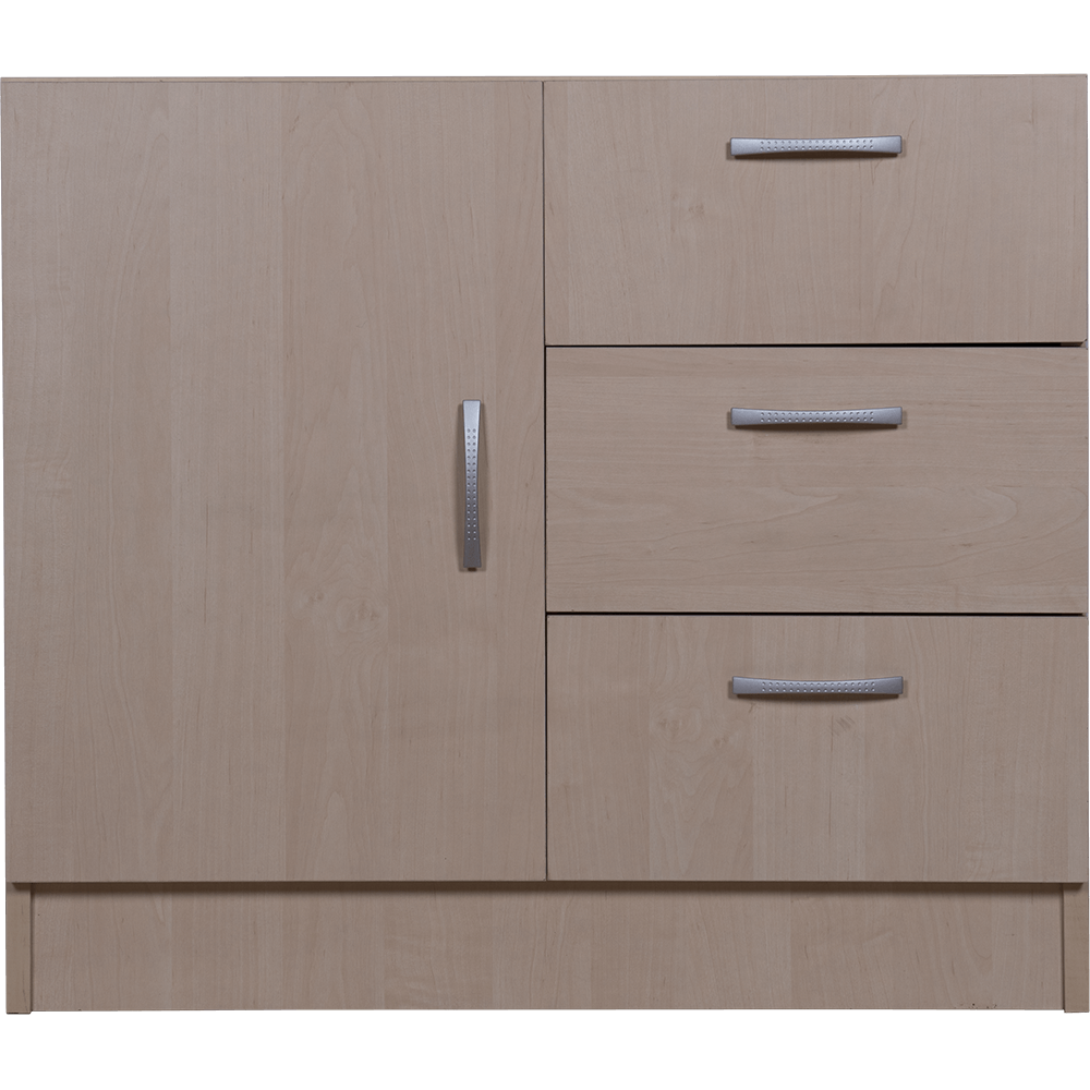 Comoda pal melaminat, mesteacan, 3 sertare si 1 usa, 80 x 70 x 45 cm