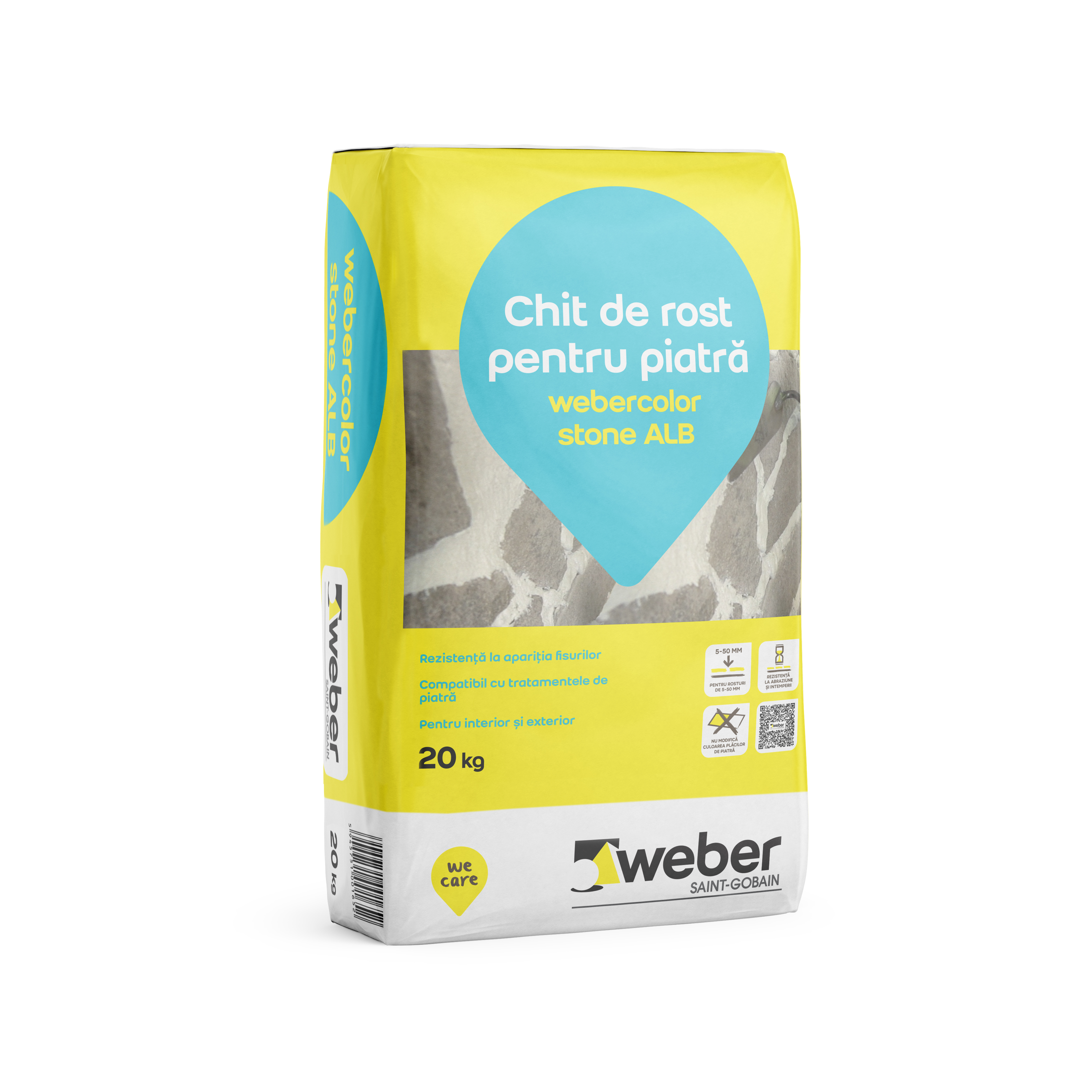 Chit de rost pentru piatra naturala, interior/exterior,  Weber webercolor stone 20 Kg, alb
