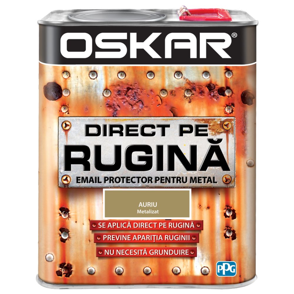 Vopsea Oskar Direct pe rugina, auriu metalizat, interior/exterior, 2,5 l