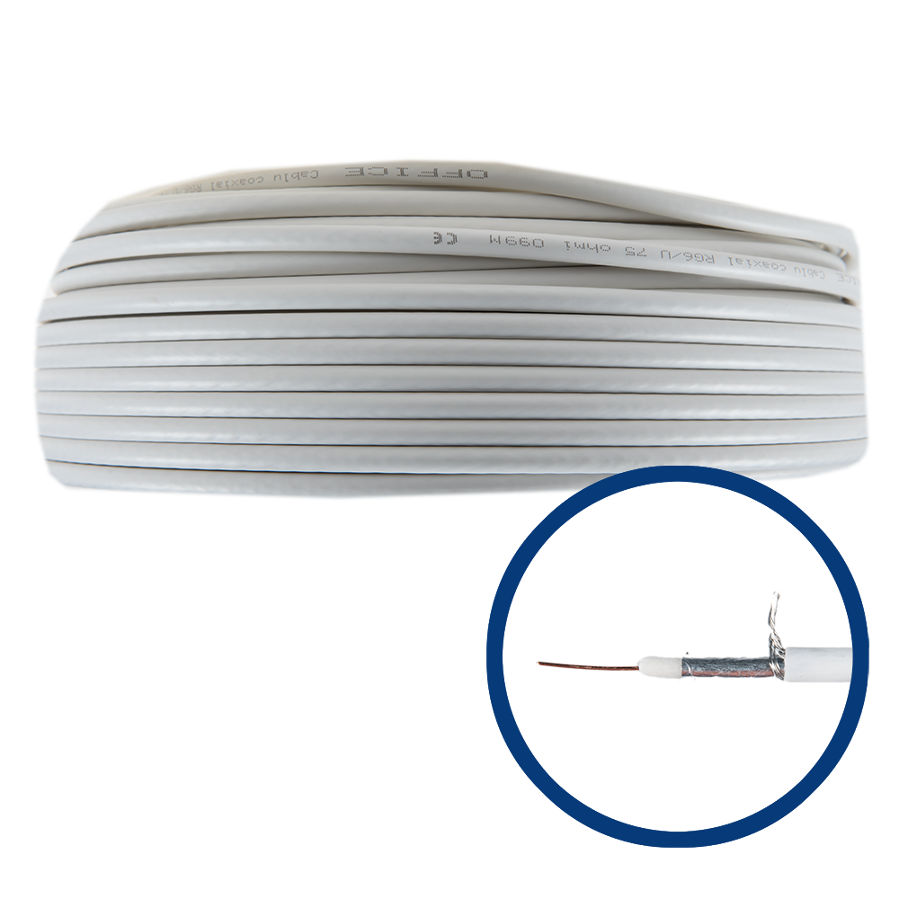 Cablu coaxial RG6, 1 conductor, alb, 100 m/colac