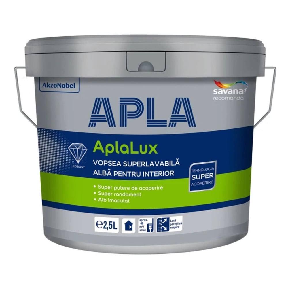 Vopsea superlavabila interior, AplaLux, alb, 2.5 l