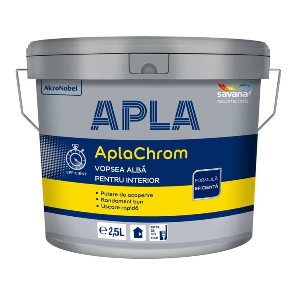 Vopsea lavabila Apla Chrom, alba, pentru interior, 2.5 l