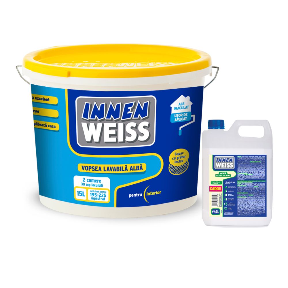 Vopsea lavabila interior Innenweiss, alb, 15 l + Amorsa 4 l