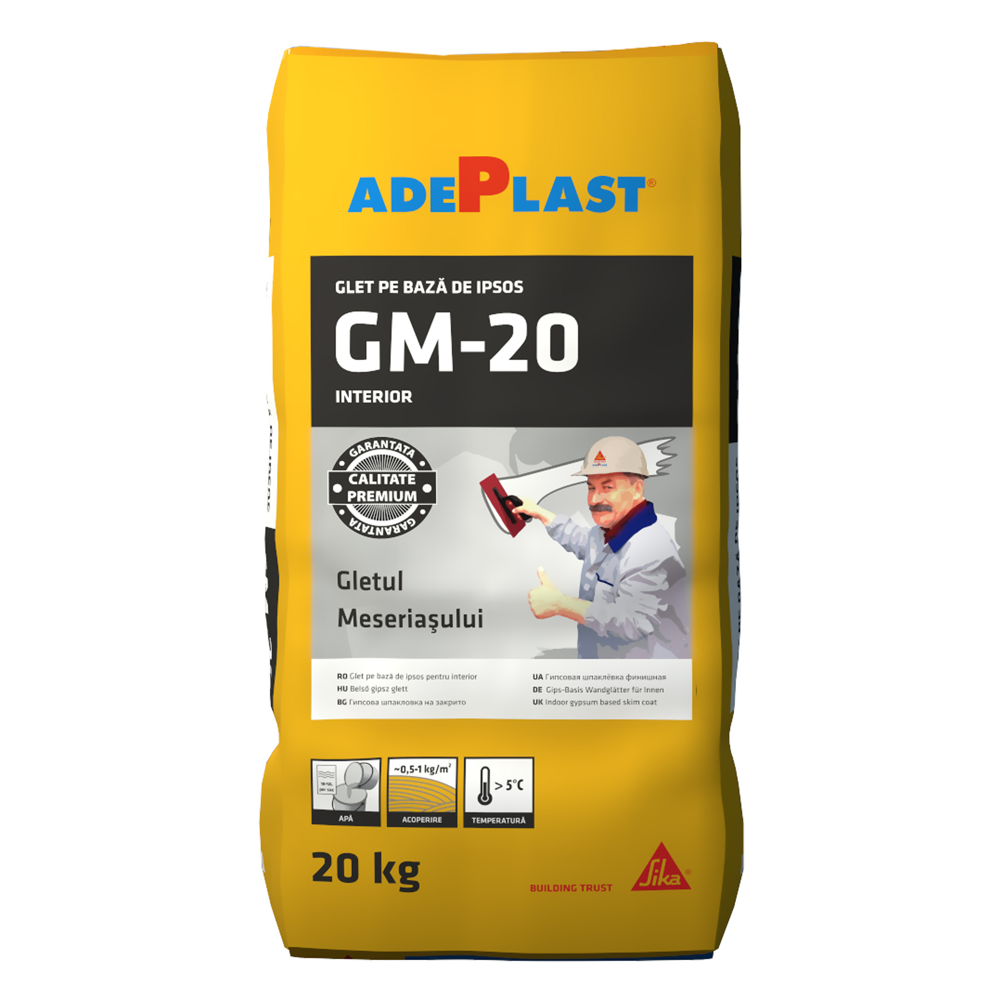 Gletul meseriasului Adeplast GM-20, pe baza de ipsos, pentru interior, 20 kg
