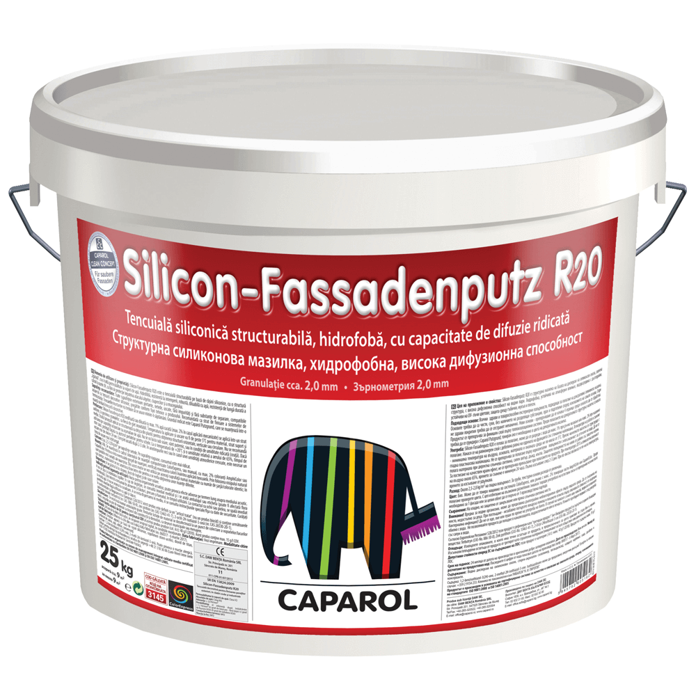 Tencuiala decorativa siliconica Caparol FassadenPutz R20, aspect scoarta de copac, granulatie 2 mm, exterior, alb, 25 kg
