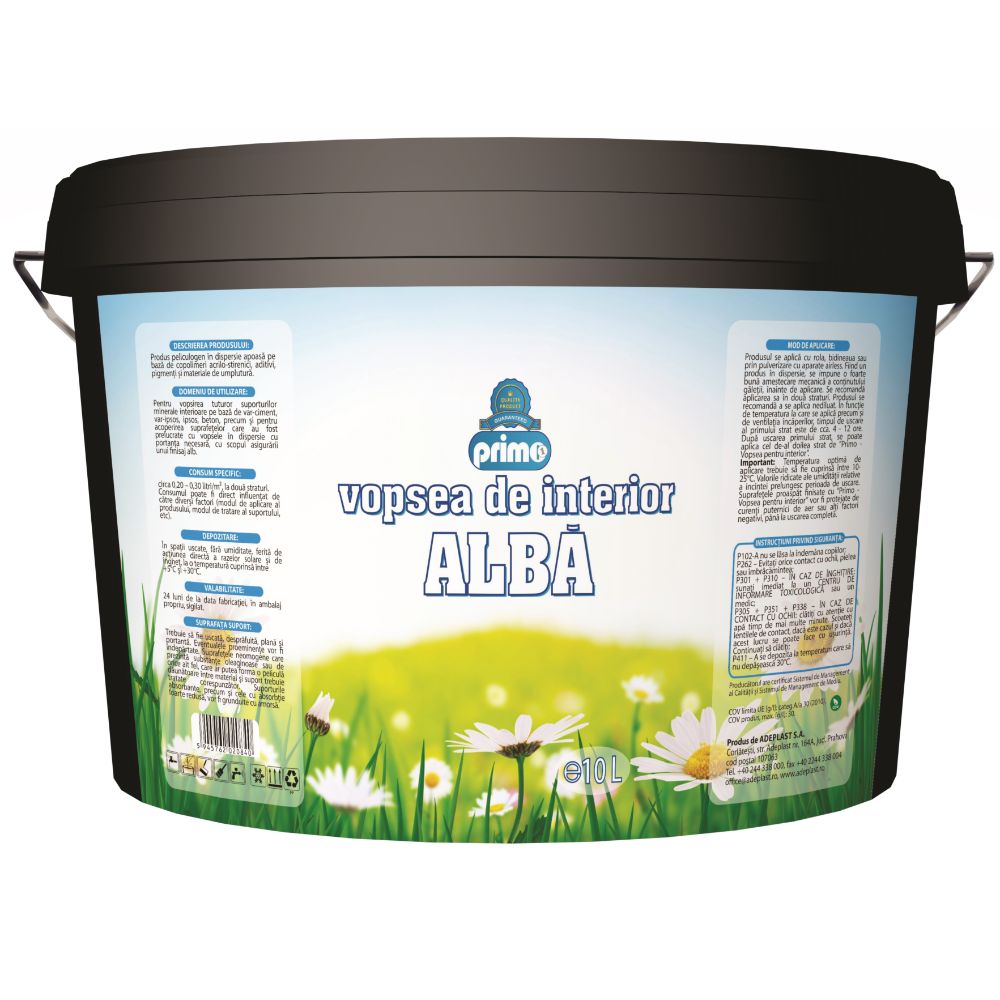 Vopsea lavabila interior Adeplast Primo, alb, 10 l