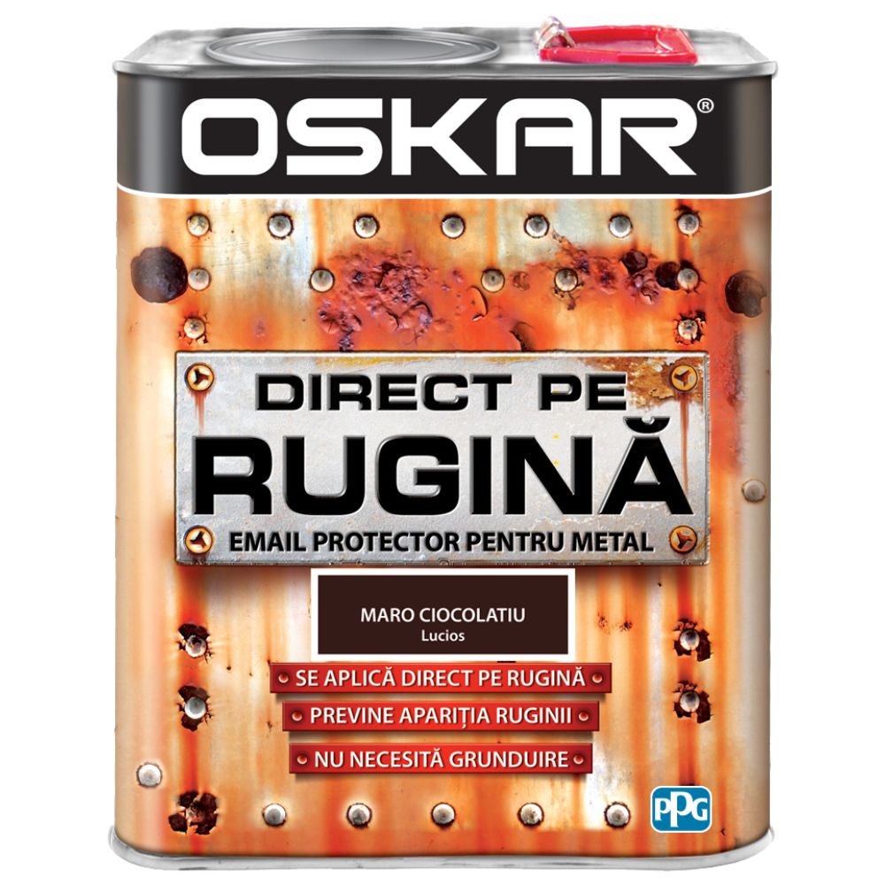 Vopsea Oskar Direct pe rugina, maro ciocolatiu lucios, interior/exterior, 2,5 l