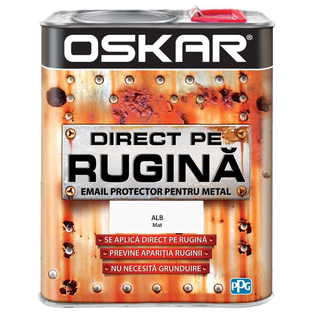 Vopsea alchidica Oskar Direct pe rugina , interior / exterior, alb - mat, 2.5 L