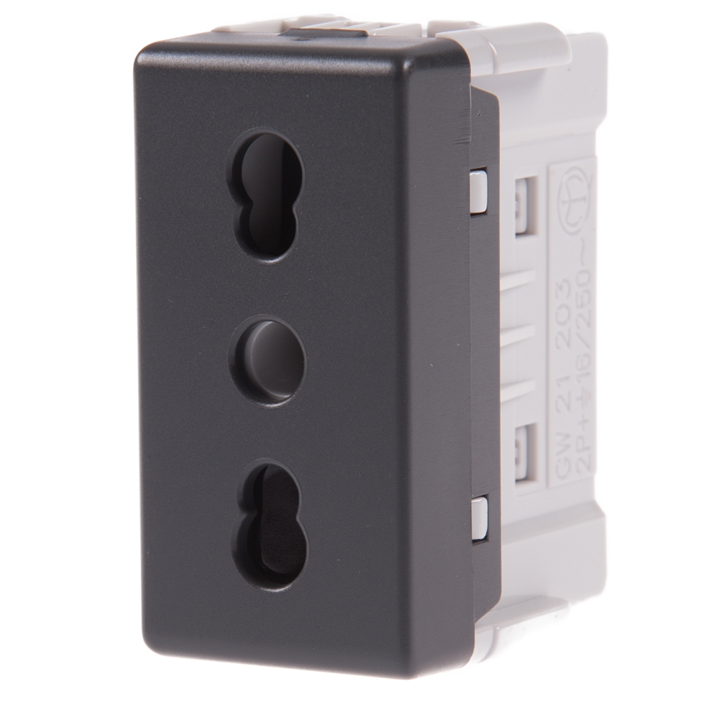 Priza standard Italian 2P+E System Gewiss GW21203, 1M, 16A, negru