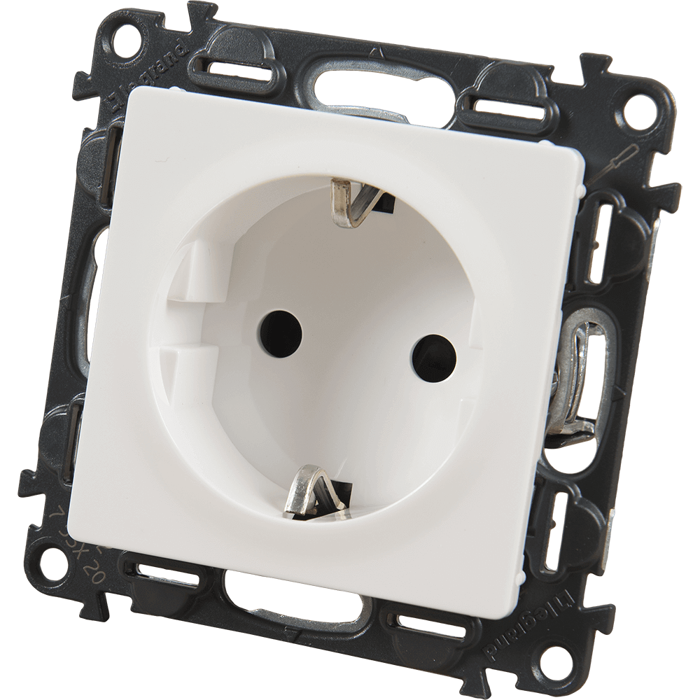 Priza simpla schuko Legrand 753120, cu protectie copii, 250 V 16A, alb