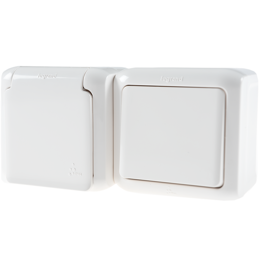 Intrerupator+priza 2P+E Forix Legrand 782371,montaj aplicat IP44 alb