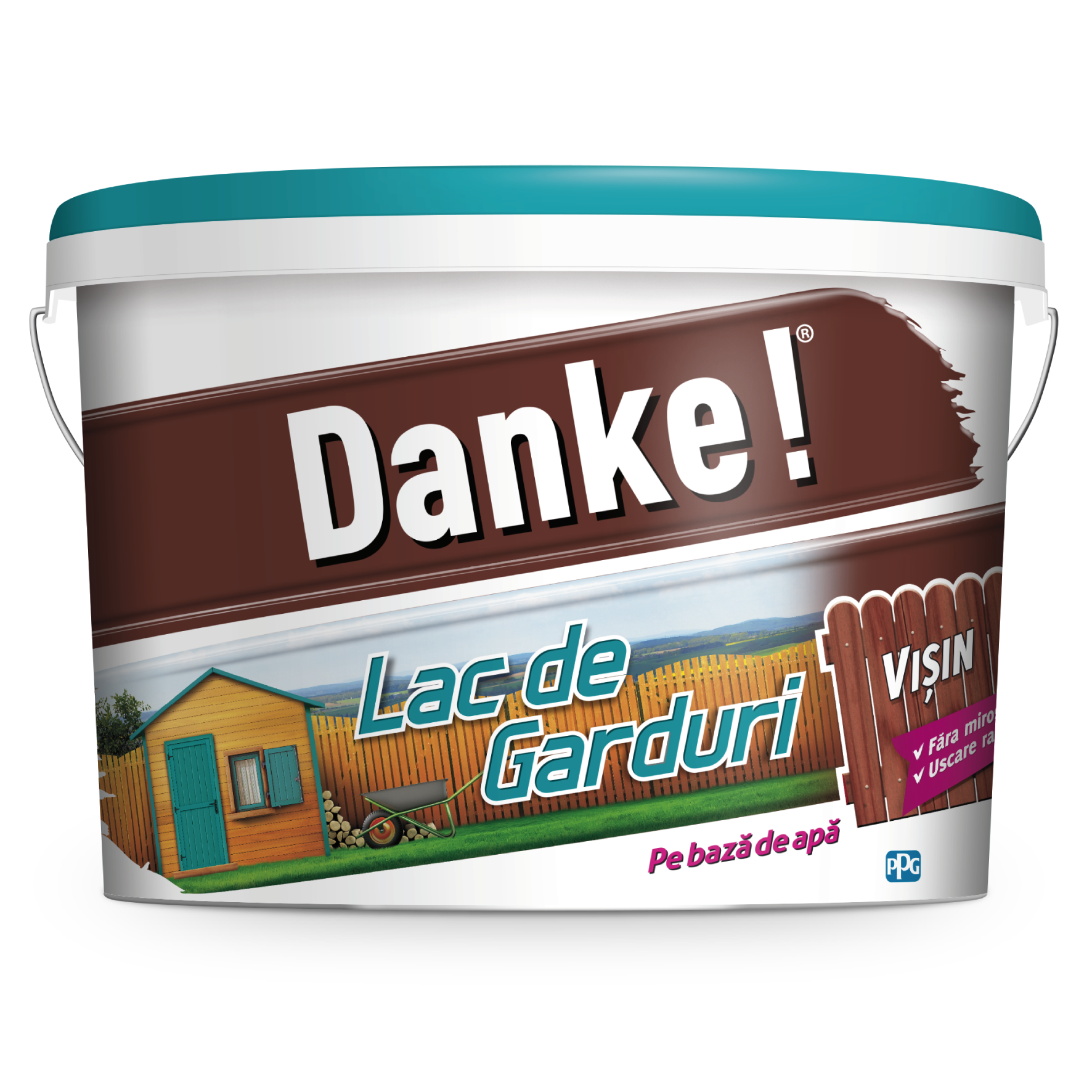 Lac pentru garduri din lemn Danke, visin, pe baza de apa, 8l