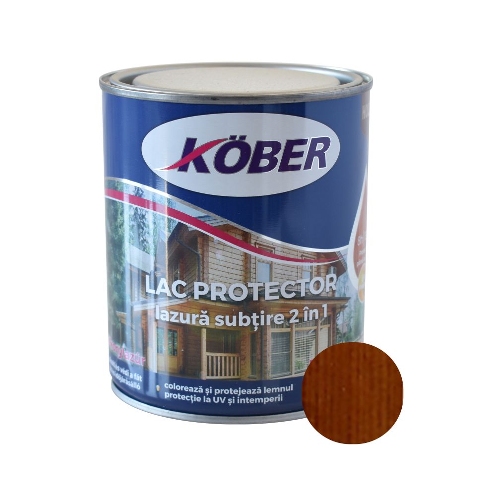 Lac protector 2 in 1 pentru lemn, Kober, interior/exterior, nuc mediu, 0,75L