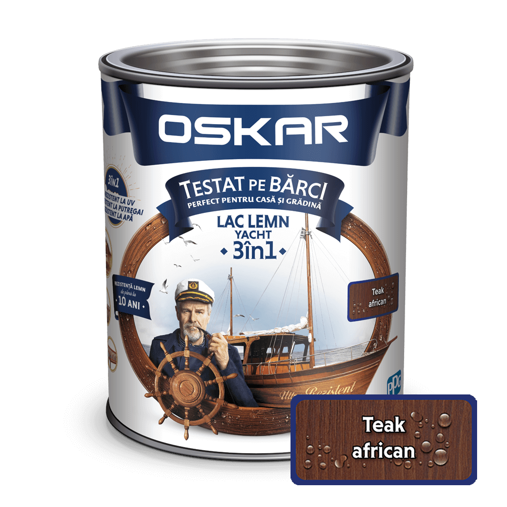 Lac pentru lemn Oskar Yacht, teak african, interior/exterior, 2.5 L