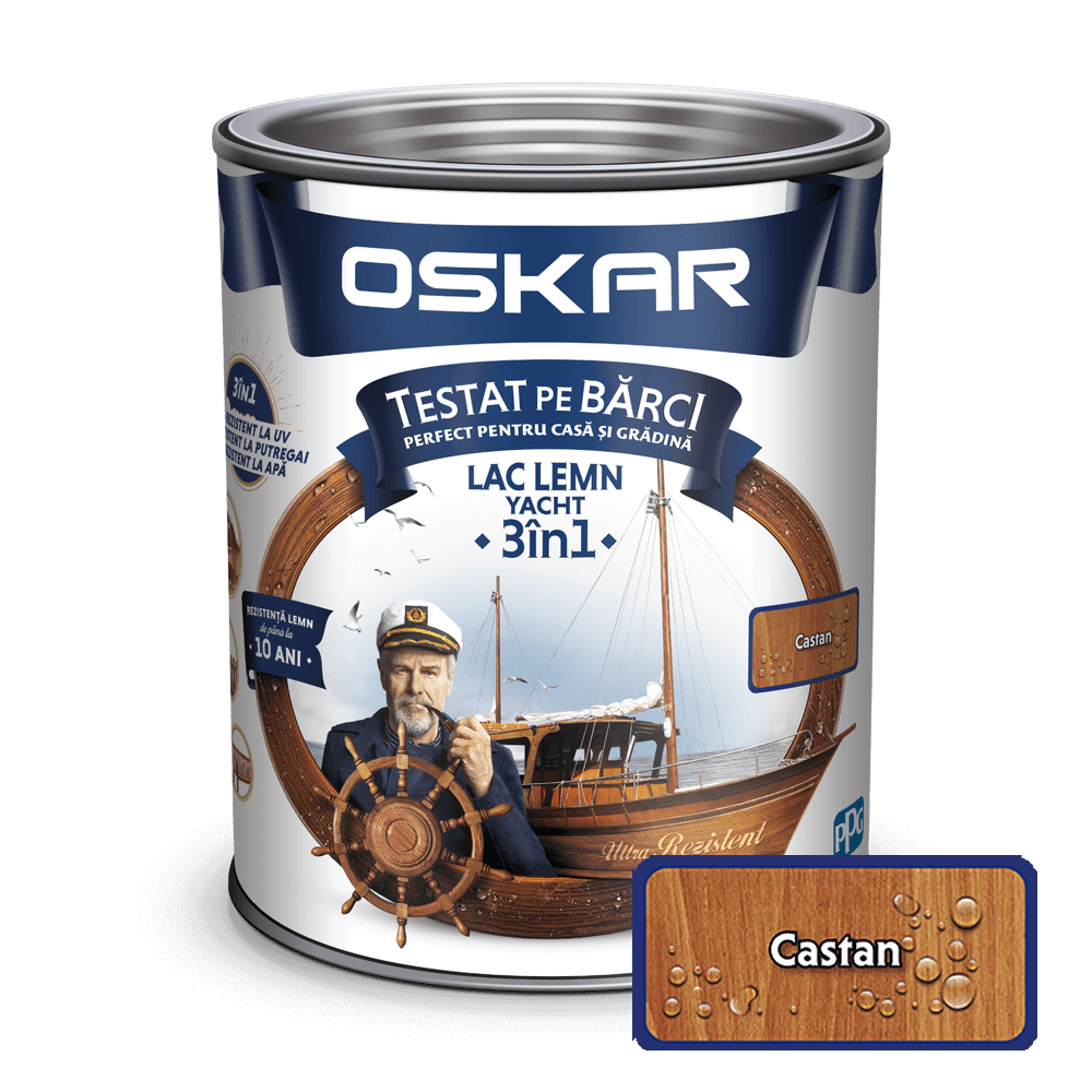 Lac pentru lemn Oskar Yacht, castan, interior/exterior, 0.75 L