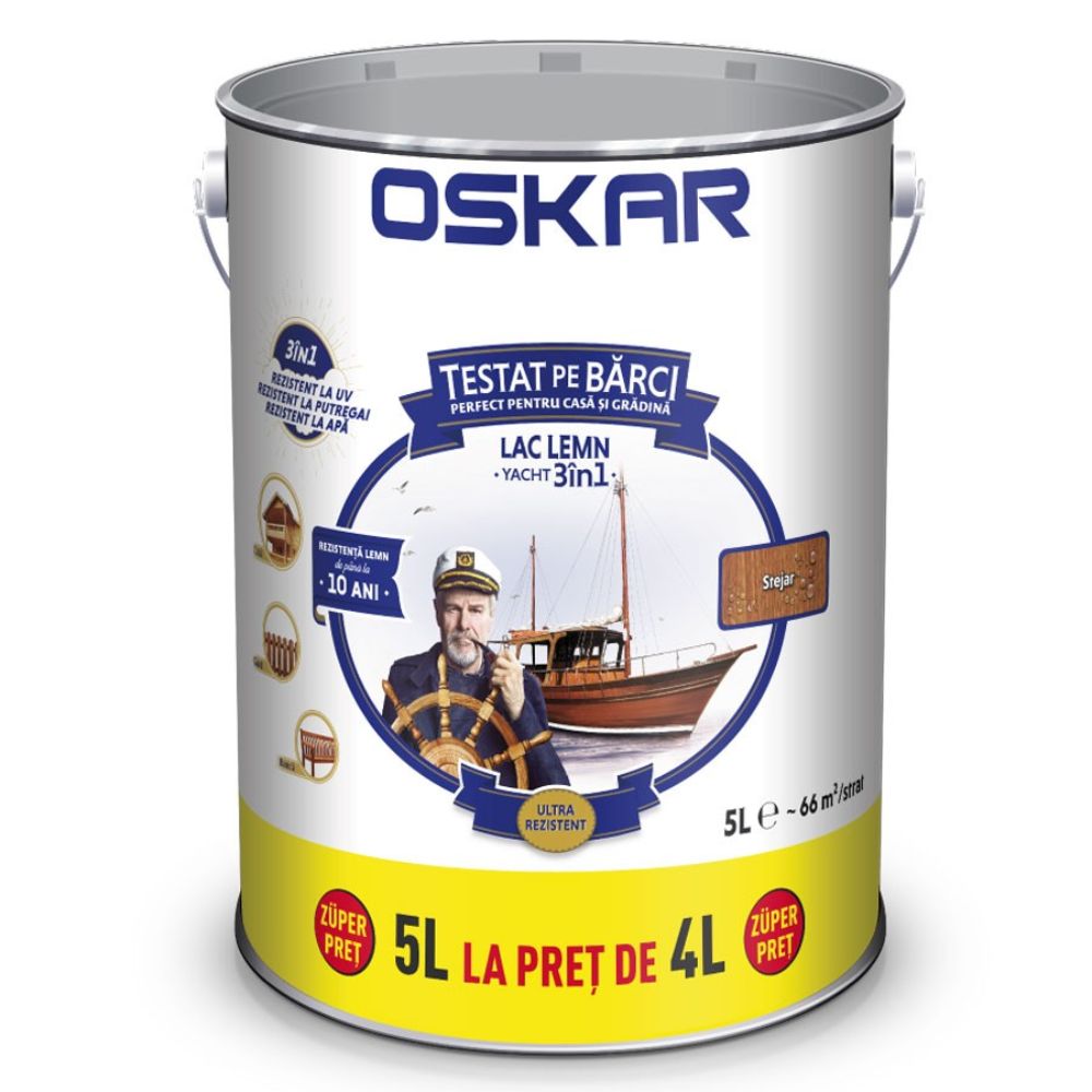 Lac pentru lemn Oskar Yacht 3 in 1, stejar, interior / exterior, 5  l