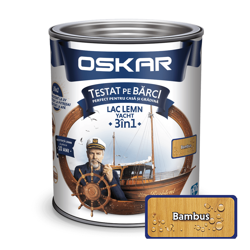 Lac pentru lemn Oskar Yacht, bambus, interior/exterior, 0.75 L