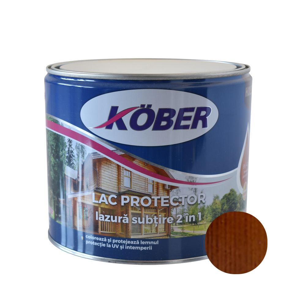 Lac protector 2 in 1 pentru lemn, Kober, interior/exterior, nuc mediu, 2,5L