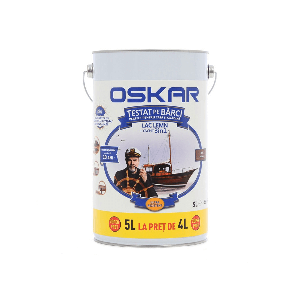 Lac pentru lemn Oskar Yacht 3 in 1, teak african, interior / exterior, 5 l