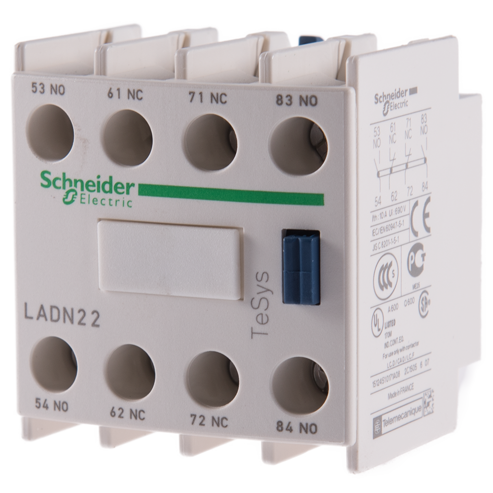 Bloc de contacte auxiliare TeSys D, Schneider LADN22, 2NO+2NC, borne cu cleme cu surub