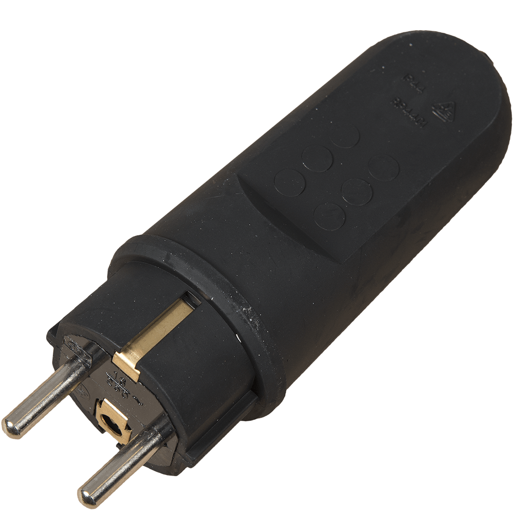 Stecher cu contact de protectie, TPU, IP44, negru, 16 A