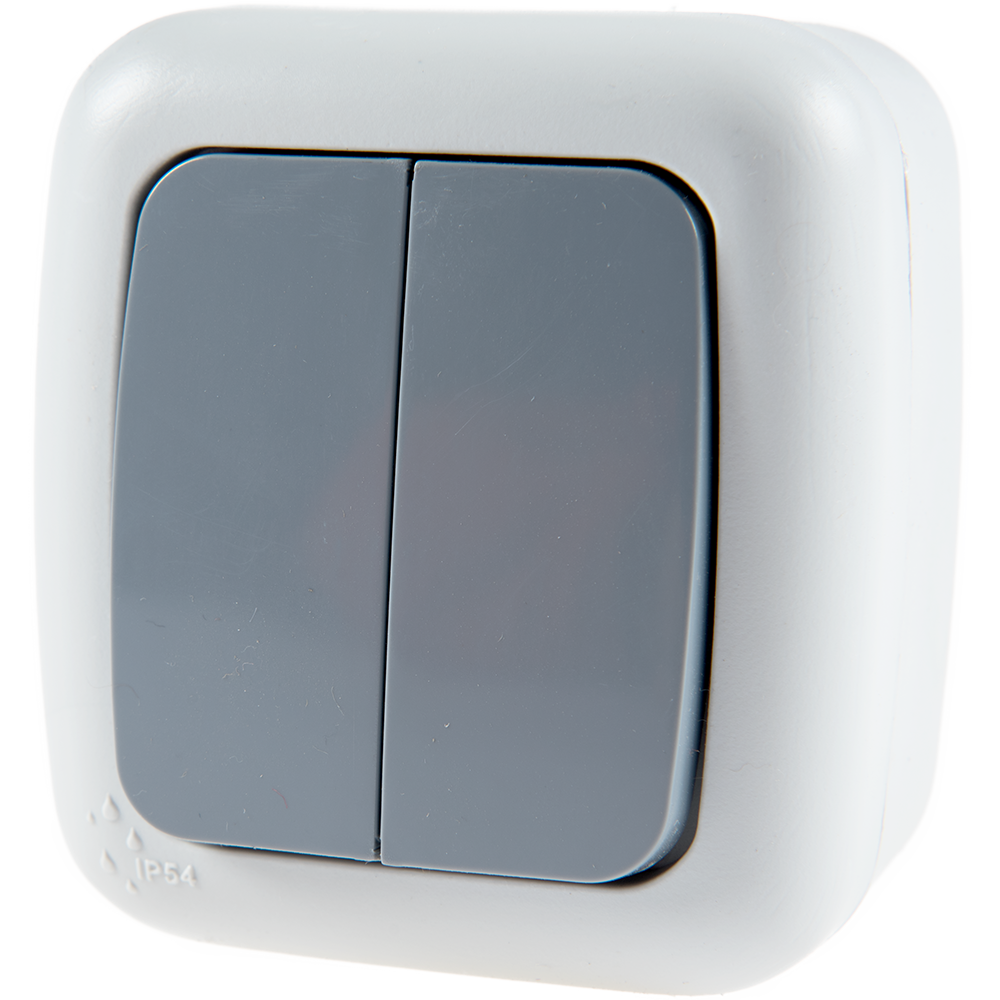 Intrerupator dublu Elegant, Comtec MF0012-85762, gri, montaj aparent, IP54
