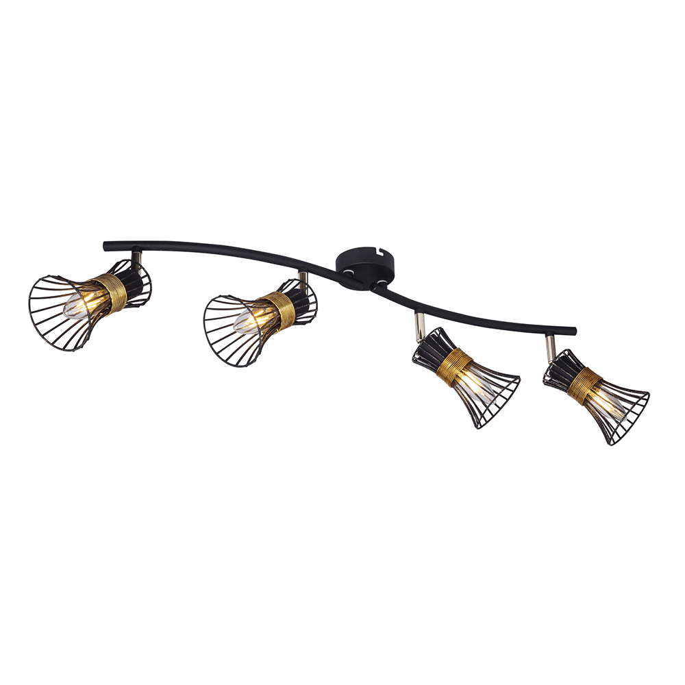 Plafoniera spot Purra, 4 x E14, 40W, negru + auriu