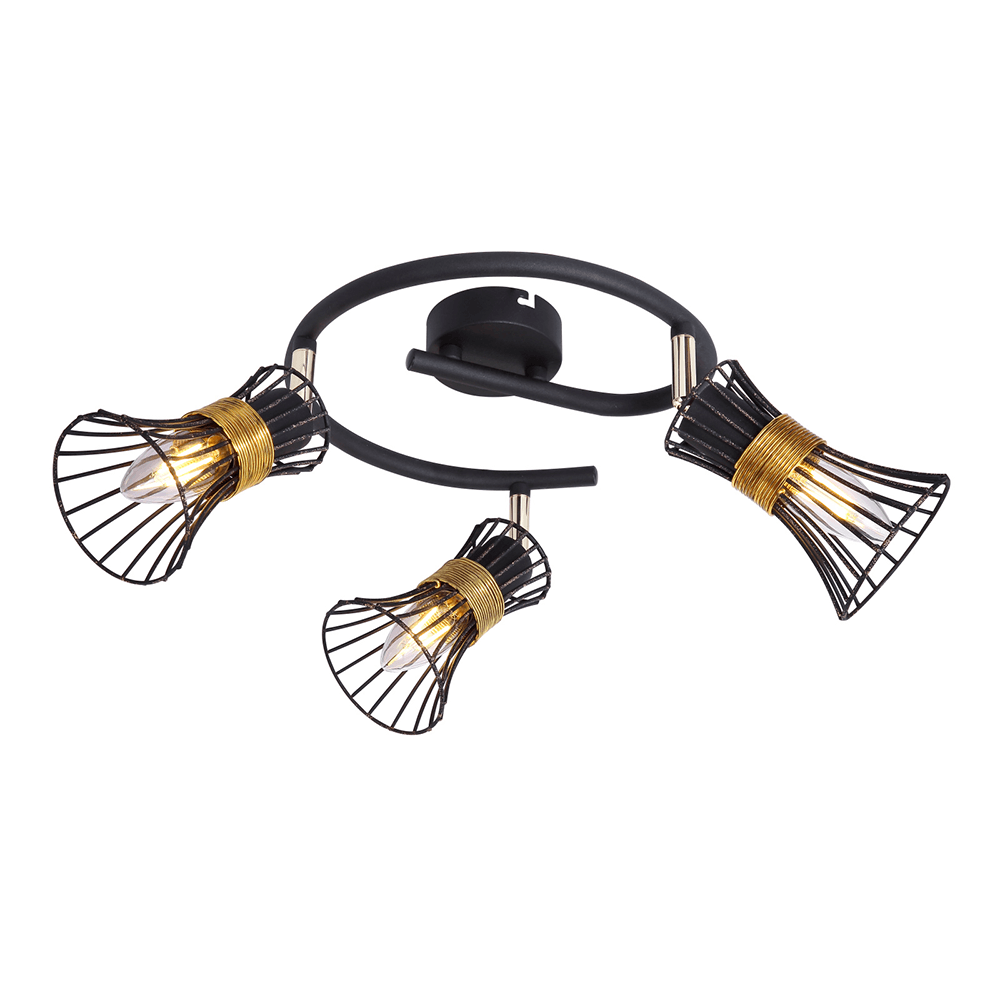 Plafoniera spot Purra, 3 x E14, 40W, D 250 mm, negru + auriu