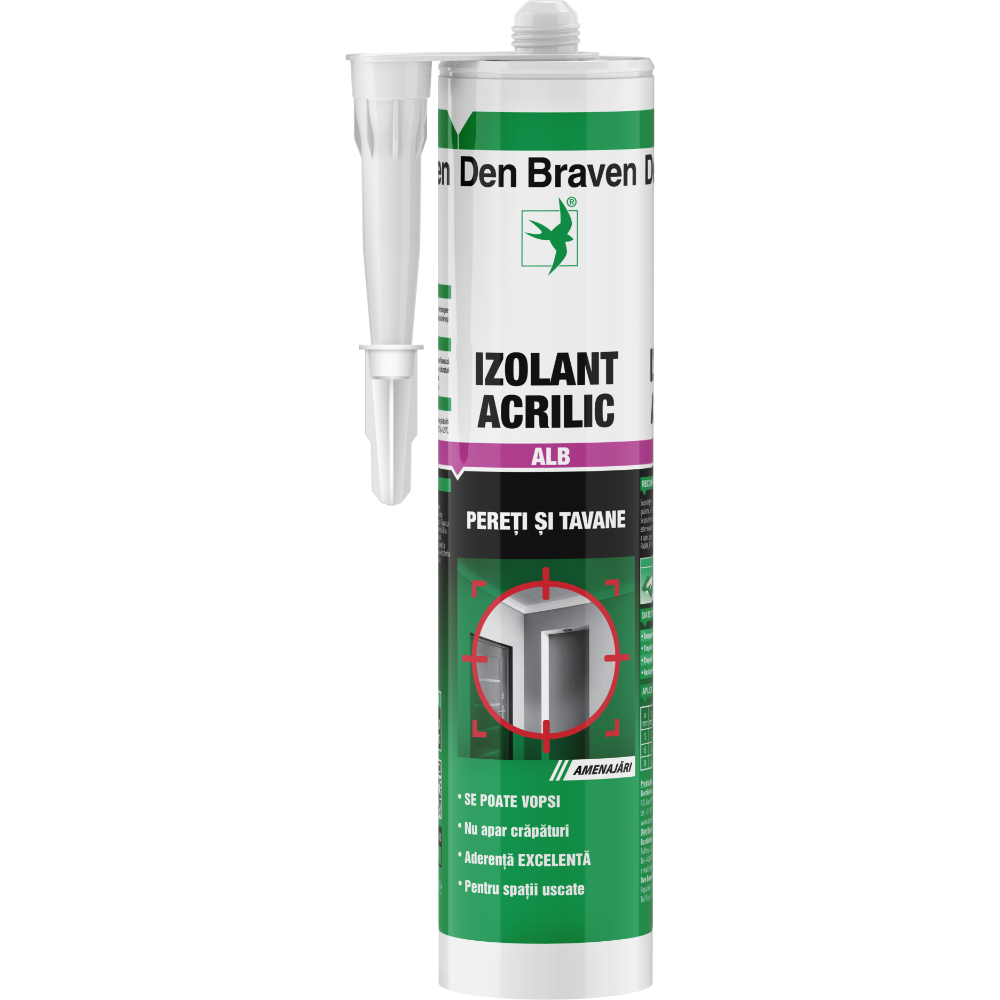 Izolant acrilic pentru pereti si tavane, Den Braven, interior, alb, 280 ml