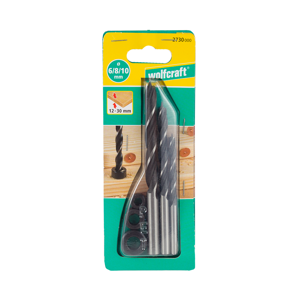 Set 3 burghie Wolfcraft,  pentru lemn, 6- 10 mm