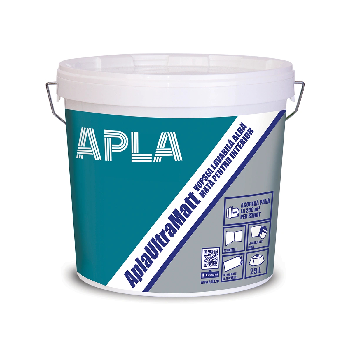 Vopsea lavabila interior, Apla Ultra Matt, alb, 25 l