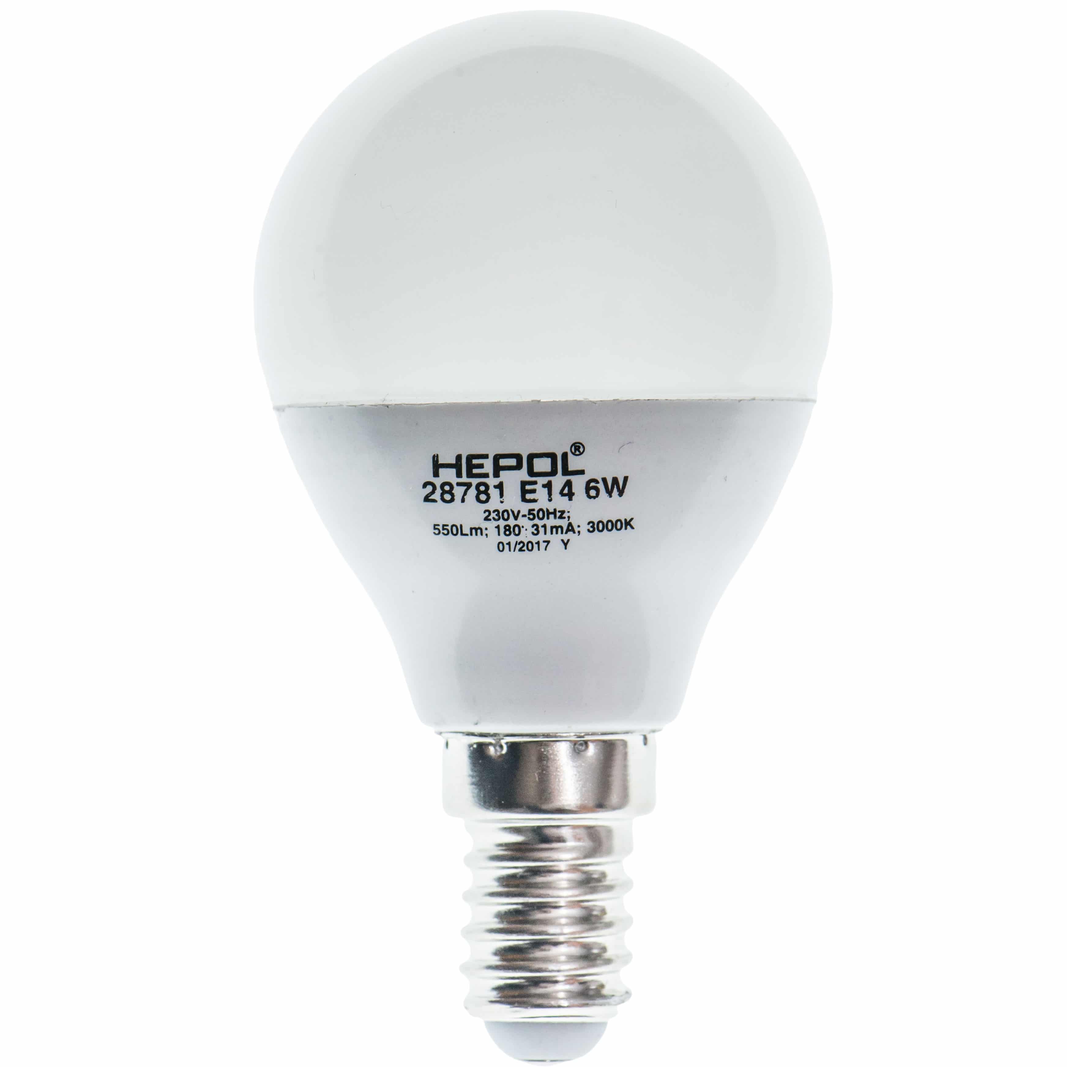 Bec LED dimabil 6W Hepol, E14, sferic, lumina calda