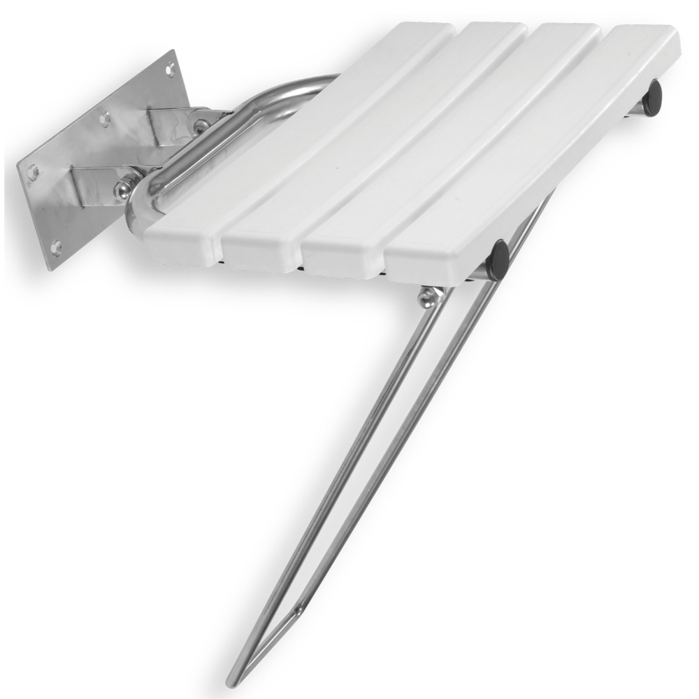 Scaun de dus rabatabil cu picior de sprijin Ferro Metalia Help, otel inoxidabil, crom/alb, 44 x 45 cm