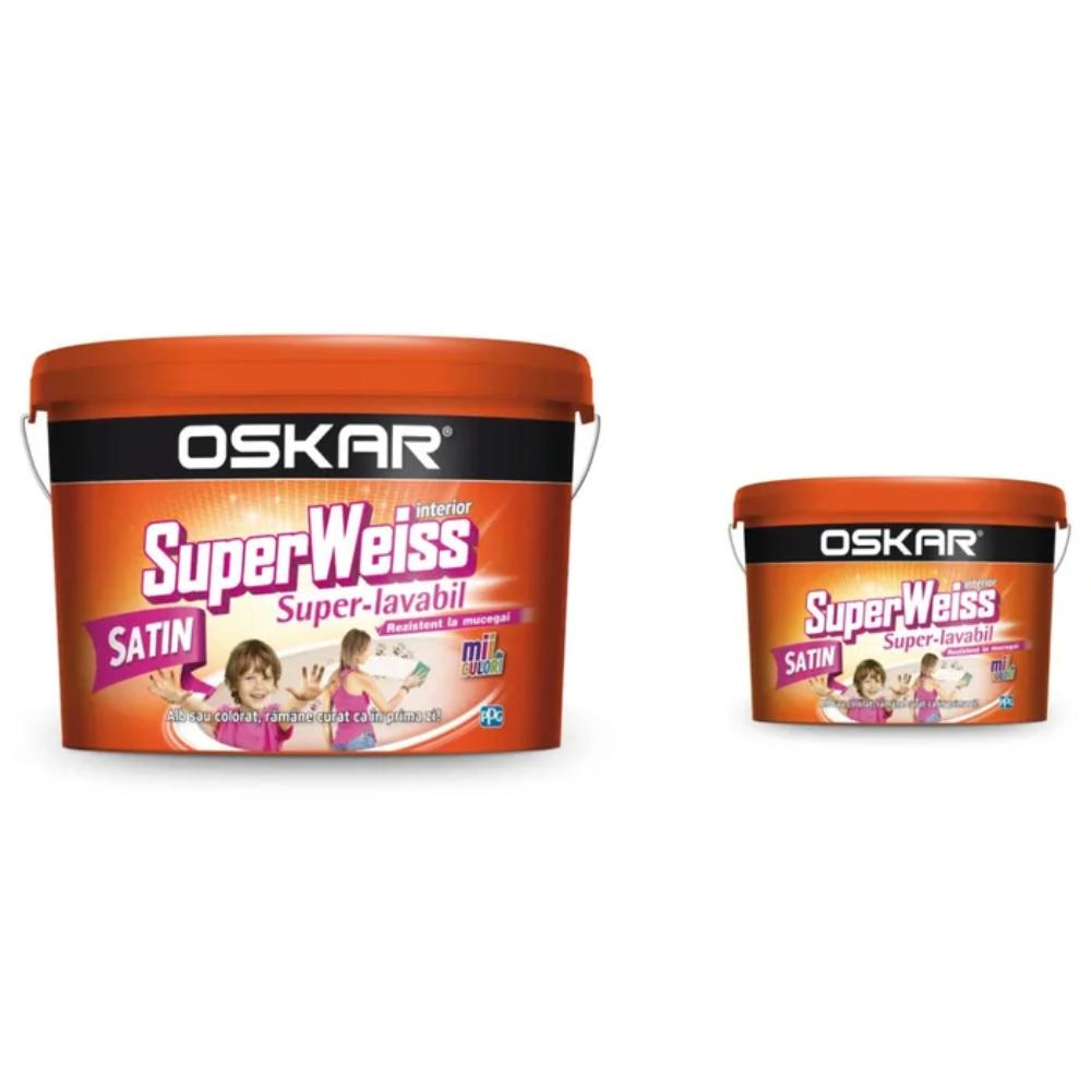 Vopsea Super-Lavabila de interior Oskar SuperWeiss, rezistent la mucegai, alb satin,  15l + 2.5l