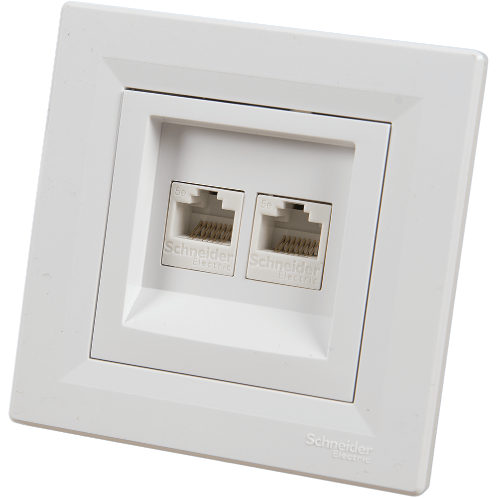 Priza dubla date RJ45 UTP cat 5E Asfora, Schneider EPH4400121, alb
