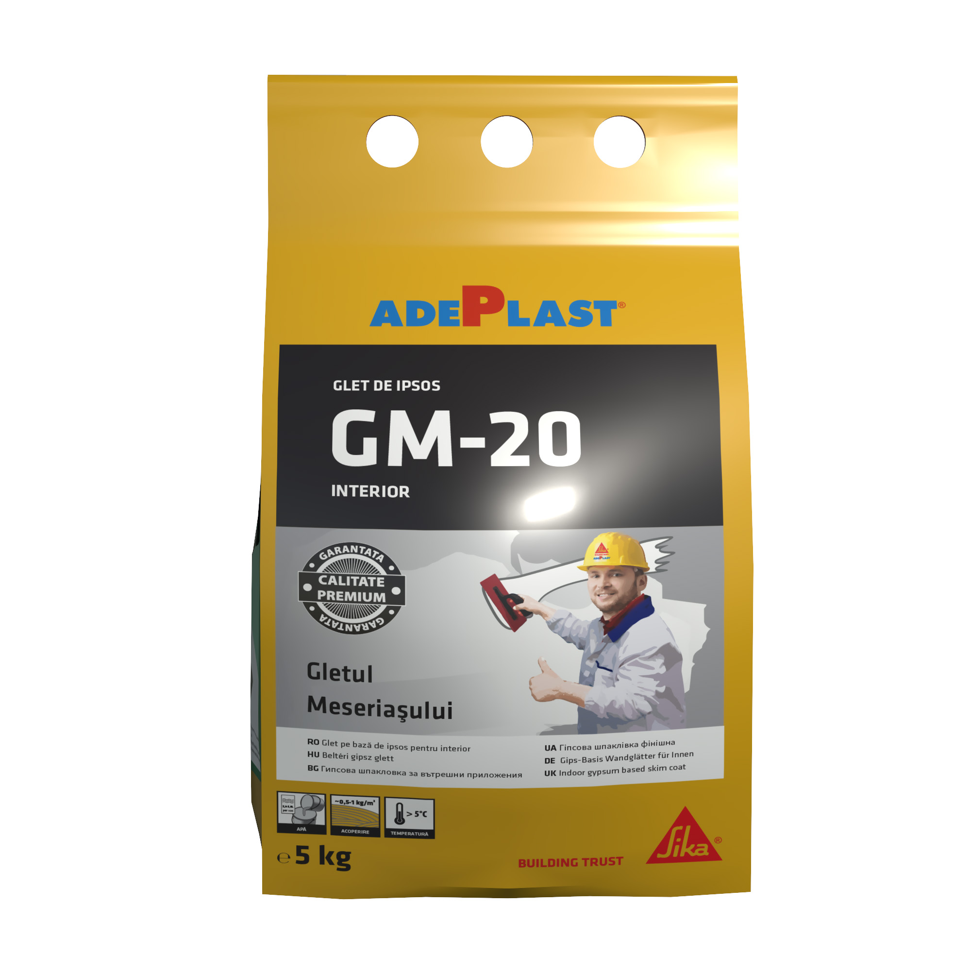 Gletul meseriasului Adeplast GM-20, pe baza de ipsos, pentru interior,  5 kg