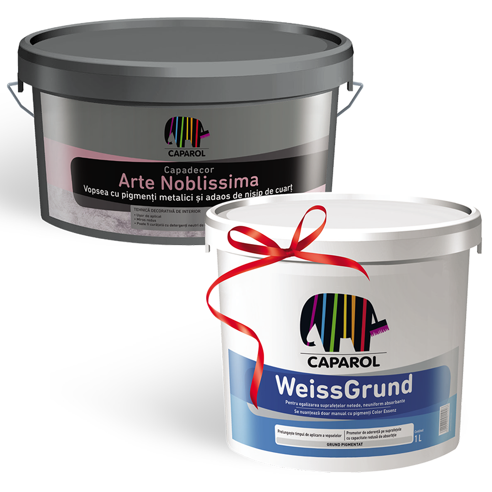 Vopsea decorativa interior Capadecor Arte Noblissima, efect metalizat adaos de nisip de cuart, 1.25 l + Weissgrund 1 l