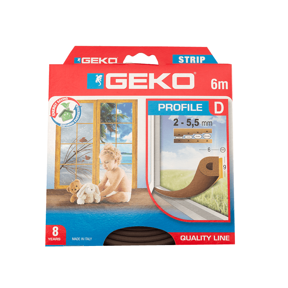 Garnitura adeviza Geko Strip, EPDM, maro, 9 x 6 mm x 6 m