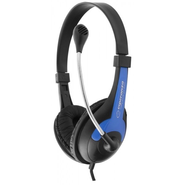 Casti Rooster EH158B, stereo, cu microfon, negru/ albastru