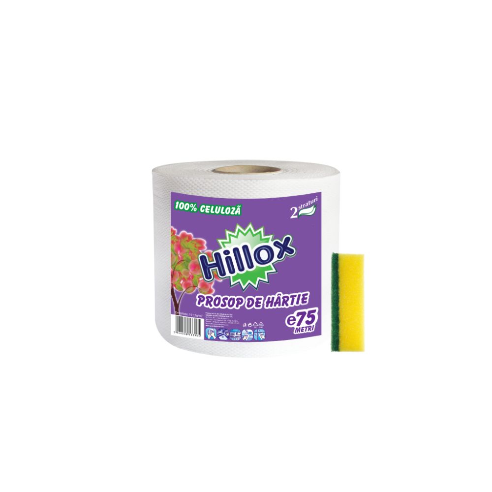 Prosop hartie Hillox, 100% celuloza, 75 m si burete vase