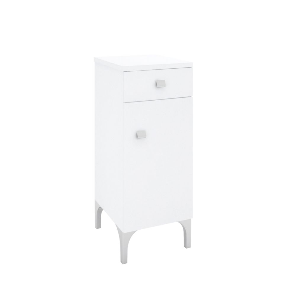 Dulap baie Savini Due, 1 usa + 1 sertar, PAL/MDF infoliat, alb, 87 x 31,6 x 33,5 cm