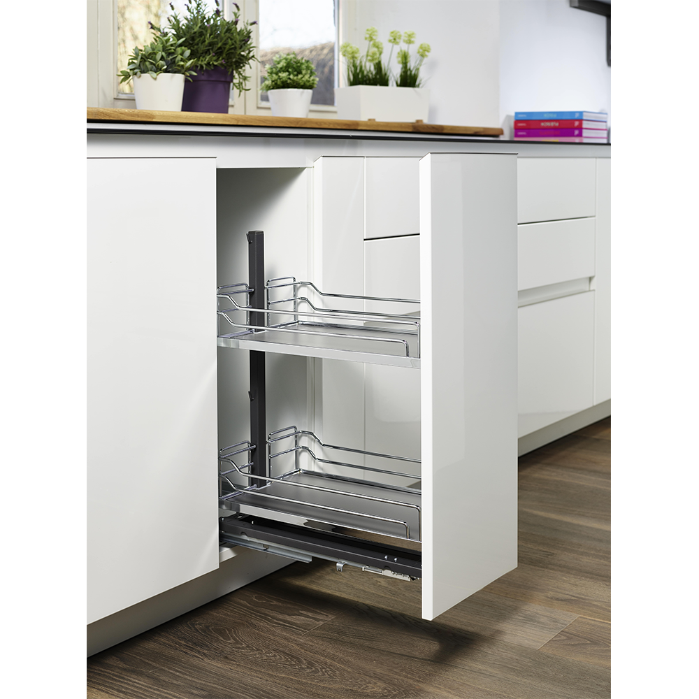 Set cadru si glisiera Kessebohmer Jolly Dispensa III, metal, cromat, 400 x 450 mm, 2 rafturi